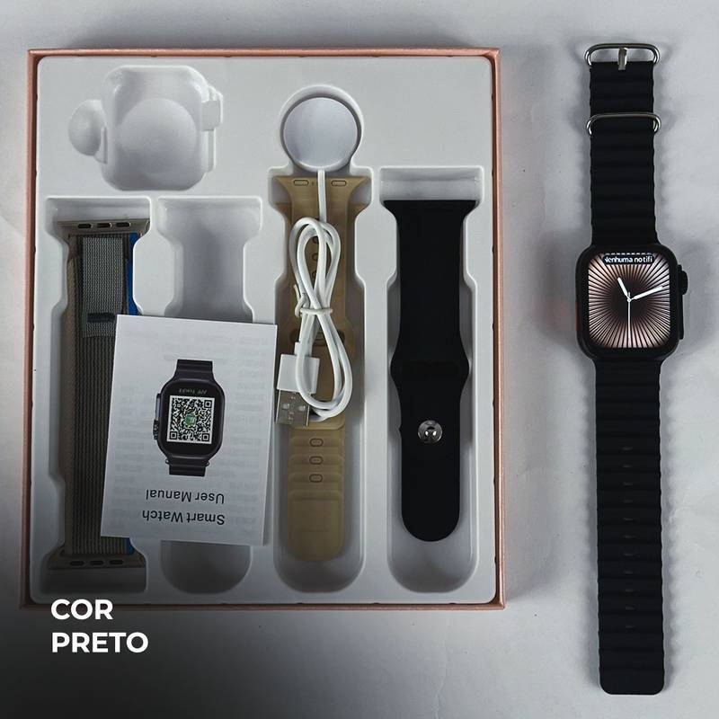 Smartwatch WS26 Dual Touch + Kit com 4 Pulseiras GRÁTIS