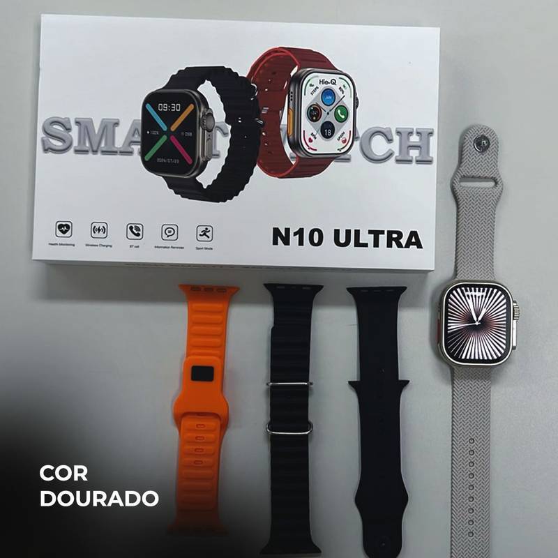 Smartwatch N10 Ultra 49mm + Kit com 4 Pulseiras GRÁTIS