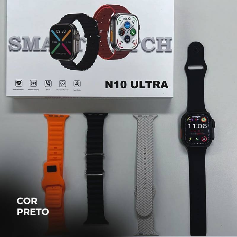 Smartwatch N10 Ultra 49mm + Kit com 4 Pulseiras GRÁTIS