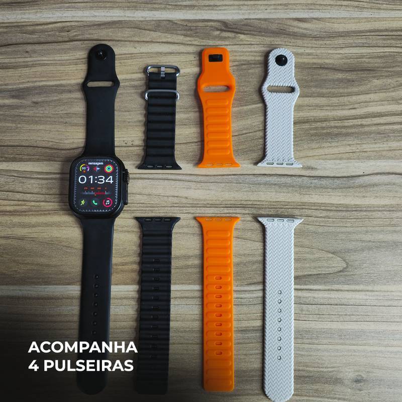 Smartwatch N10 Ultra 49mm + Kit com 4 Pulseiras GRÁTIS