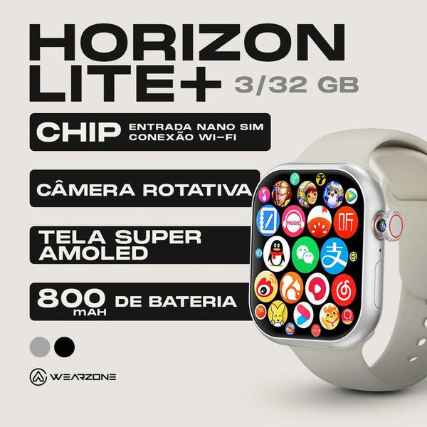 SmartWatch Horizon Lite + 4G Câmera Rotativa  3GB + 32GB  Celular de Pulso Slim + PULSEIRA GRÁTIS